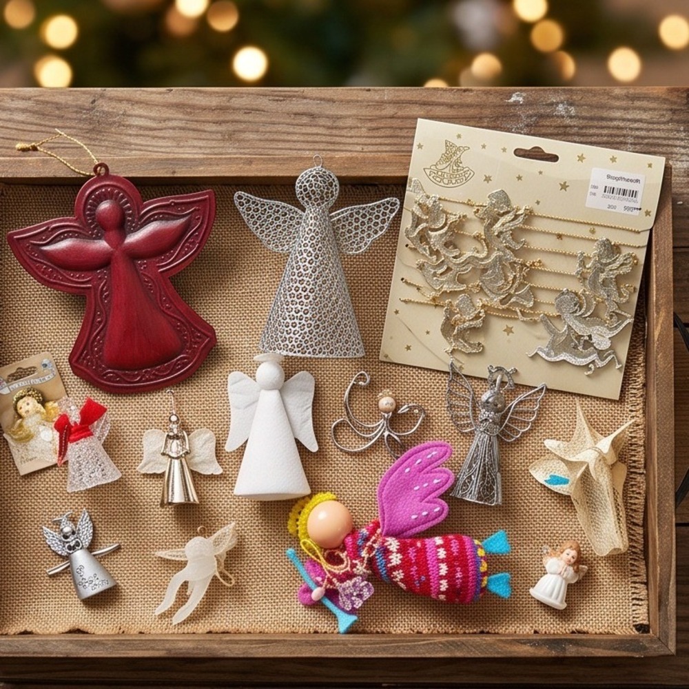 Lot of 12 Vintage Angel Christmas Ornaments Red Silver Goldโ Mixed Media Decor